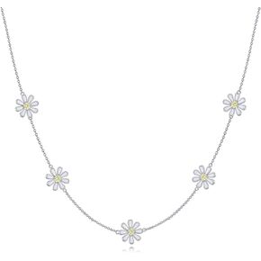 URONE Daisy Necklace 925 Sterling Silver Daisy Choker Necklace Daisy Jewelry Gift For Women