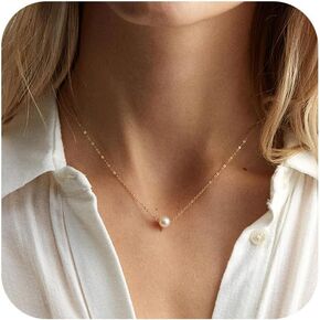 Pearl Necklaces for Women, 14K Gold Adjustable Dainty Imitation 6mm/8mm Pearl Choker Necklace, Trendy Simple Layered Chain Jewelry Gifts(Gold Chain Pearl)