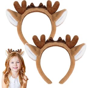 Shintop Deer Antlers Headbands, 2pcs Cute Reindeer Ears Headbands with Bow Deer Antlers Costume Soft Christmas Headwear Halloween Party Cosplay for Girls Women Adults (Brown) in Saudi Arabia