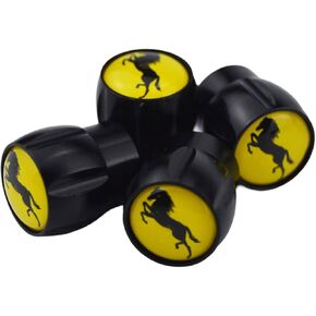 (Set of 4) Prancing Horse Aluminum Auto Tire Valve Stem Cap Cover with Prancing Horse Emblem Trim Leaping Stuttgart for Car Motor