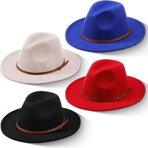 Unittype Felt Hats for Women Classic Wide Brim Hat Floppy Panama Hat with Adjustable Belt Buckle Panama Jazz Dress Hat