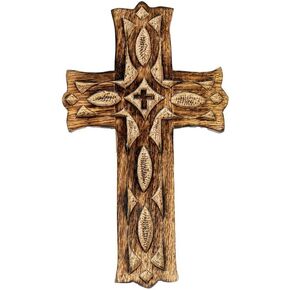 Simbakart Handmade Unique Carving Christian Wooden Wall Cross Hanging Wall Crucifix with Hand Carving Hanging Cross for Wall Decor Church Hanging Ornament Living Room Home Decor
