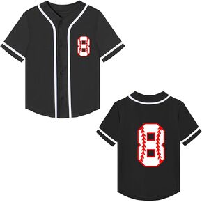 Kids Baseball Jersey Boys 8th Birthday Gift Print Number 8 T-Shirt Girls Trendy Hip Hop Button Short Sleeve Tops