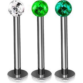 3Pcs Titanium G23 16g Labret Studs Piercing Jewelry Monroe Tragus Vertical Labret Cartilage 3mm Ferido Crystal More Choices