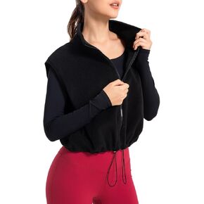 Women's Full Zip Fleece Short Vest Warm Winter Sleeveless Stand Collar Sherpa Crop Coat