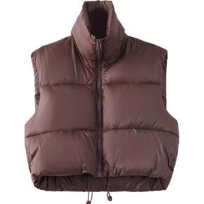 YSW Women's Cropped Puffer Vest Winter Warm Lightweight Sleeveless Outerwear Vests Stand Collar Padded Gilet