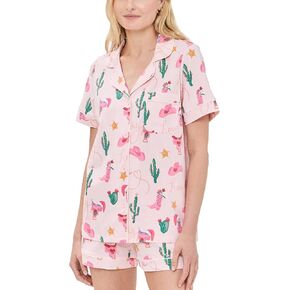 Women's Cotton Knit Short Sleeve Boxer PJ Set