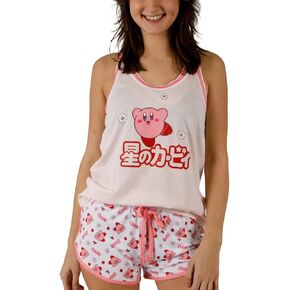 Bioworld Kirby Daisies & Kanji Logo Women's Racer Back Tank Top & Dolphin Lounge Shorts Sleepwear Set