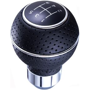 Arenbel 5 Speed Shifter Knobs Leather Car Gear Stick Lever Shift Ball Handle Replacement Fit Most Manual Vehicles, Red