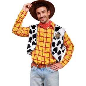 Arvilhill 4 Pcs Halloween Men Woody Costume Including Shirt, Vest, Neckerchief and Star Badge (S-3XL)