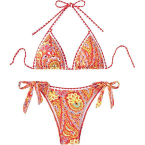 SHENHE Women's Summer 2 Piece Halter Bikini Set Floral Tie Triangle Bathing Suit