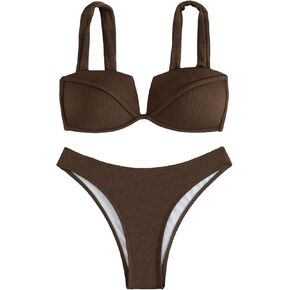 SweatyRocks Women's 2 Piece Bikini Set Tie Back Push Up High Cut Bathing Suit Swimwear