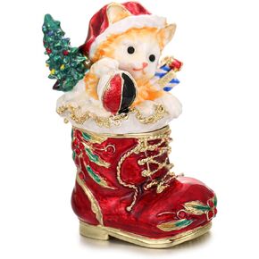 Hand Painted Enamel Christmas Gnome Trinket Box, Hinged Jewelry Organizer Storage, Unique Home Decor Keepsake Collectible Figurine, Personalized Elegant Decoration Ornament Gifts (Blue Gnome)