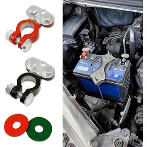 2PCS Car Battery Terminal Connector, Cables Terminal Connectors Kit, Positive & Negative Auto Battery Cable Terminal Top Post With Matching Anti Corrosion Felt Fiber Washers, Universal for Cars Trucks