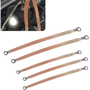 5 PCS Car Engine Grounding Strap Kit, 3 PCS 9.84" + 2 PCS 12.9" Flexible Copper Braided Connection Cable, Multifunctional Heavy-duty Cable Strap with Terminal Plug, Universal for Cars (Gold)
