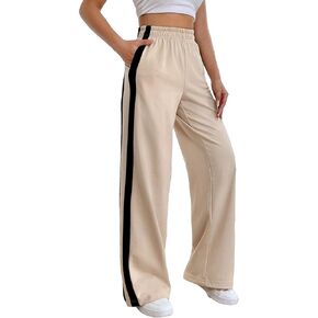 Floerns Women's Contrast Striped Elastic High Waist Sweatpants Straight Leg Athletic Pants