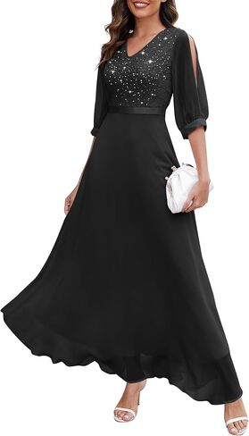 Wedtrend Women's Sequin Dress Sparkly Glitter Dress Split Sleeves Formal Dresses Maxi Evening Dress in Kuwait