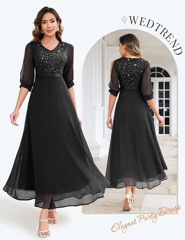 Wedtrend Women's Sequin Dress Sparkly Glitter Dress Split Sleeves Formal Dresses Maxi Evening Dress in Kuwait