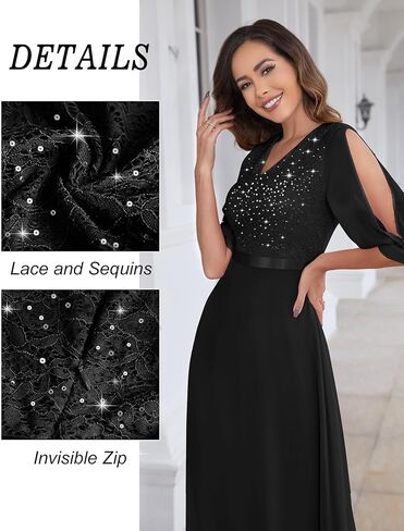 Wedtrend Women's Sequin Dress Sparkly Glitter Dress Split Sleeves Formal Dresses Maxi Evening Dress in Kuwait