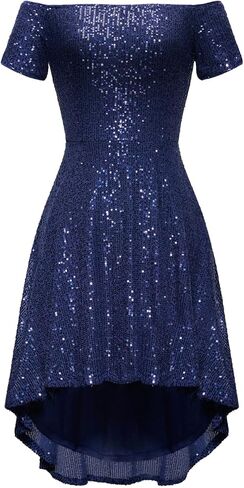 MISSCHEN Women's Sequin Sparkly Glitter Off Shoulder Short Sleeve High Low Cocktail Dress in Kuwait