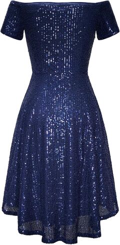 MISSCHEN Women's Sequin Sparkly Glitter Off Shoulder Short Sleeve High Low Cocktail Dress in Kuwait