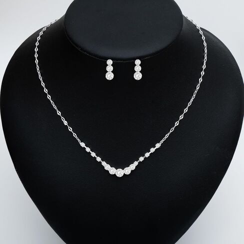 Silver Jewelry Set for Women Crystal Choker Necklace Earrings Link Bracelet Bridal Wedding Jewelry for Brides Bridemaid Prom Costume Accessories in Kuwait