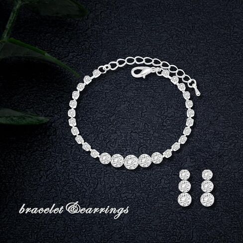 Silver Jewelry Set for Women Crystal Choker Necklace Earrings Link Bracelet Bridal Wedding Jewelry for Brides Bridemaid Prom Costume Accessories in Kuwait