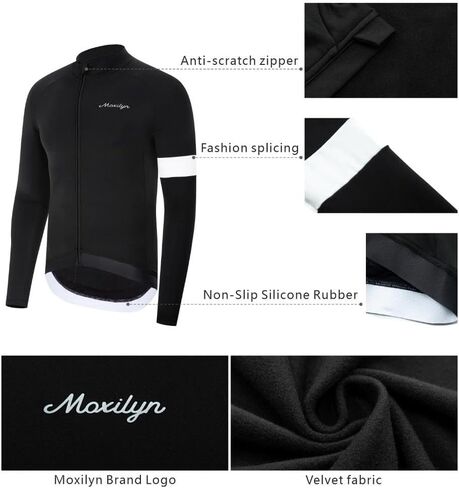 MOXILYN Winter Men's Cycling Jerseys Long Sleeve Thermal Fleece Cold Weather Cycling Jackets Warm Bike Tops Zipper Pocket in Saudi Arabia