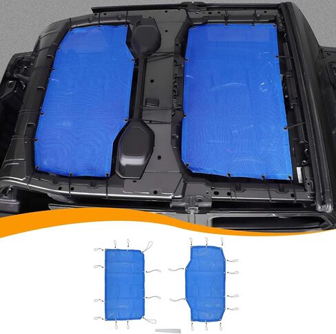 مظلة شمسية شبكية أمامية وخلفية من Hoolcar لسيارة Jeep Wrangler JL Unlimited (2018-2024) 4 أبواب - مظلة شبكية للعلم الأمريكي JLU غطاء شبكي علوي مانع للأشعة فوق البنفسجية، العلم الأمريكي in Kuwait