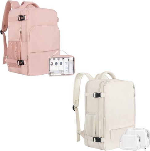 حقيبة ظهر للسفر وحقيبة ظهر كبيرة للسفر (وردي وبيج)، مقاس منتج شخصي معتمد من شركة الطيران، حقيبة ظهر مزودة بجيوب متعددة، حقيبة ظهر جامعية، حقيبة ظهر مقاومة للماء، حقيبة ظهر للأعمال in Kuwait