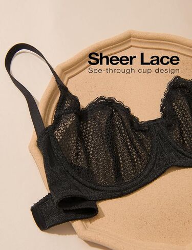 Wingslove Women's Sexy Lace Bra Mesh Balconette See Through Bralette Half Cup Sheer Bras Unlined Underwire Suppport in Kuwait