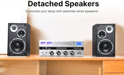 VICTOR Milwaukee 50 Watt Desktop Bluetooth Stereo System with CD/MP3 Player, FM Radio, Functioning VU Meters, and Detached Stereo Speakers, Black in Kuwait