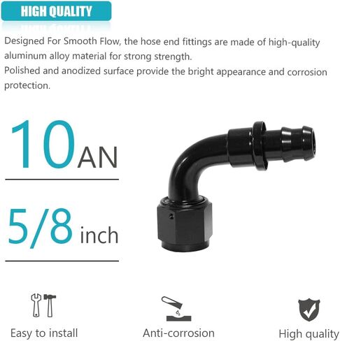 10AN 90 درجة دفع قفل وصلة لتركيب خرطوم أنثى قطب دفع على محول/قفل خرطوم بارب زيت الوقود وصلة خطية نهاية 1 قطعة in Kuwait