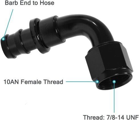 10AN 90 درجة دفع قفل وصلة لتركيب خرطوم أنثى قطب دفع على محول/قفل خرطوم بارب زيت الوقود وصلة خطية نهاية 1 قطعة in Kuwait