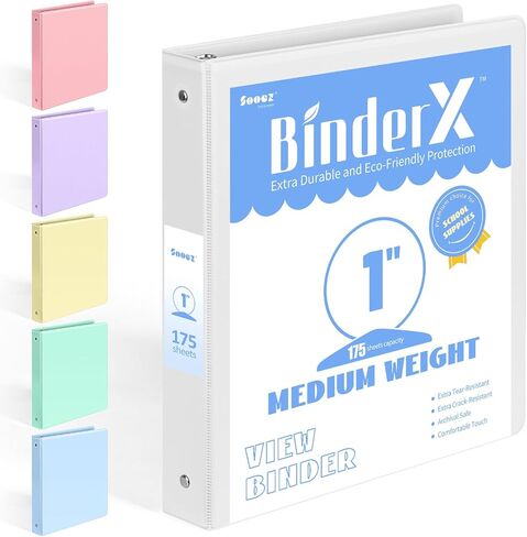 BinderX Extra Durable 3 Ring Binder, Round Rings 1 Inch Binder, Fits 175 Sheets of 8.5x11 Paper, Customizable View Cover with Inside Pockets, Cute 1" Binders, 1 Inch Binders 3 Ring, Pink in Saudi Arabia