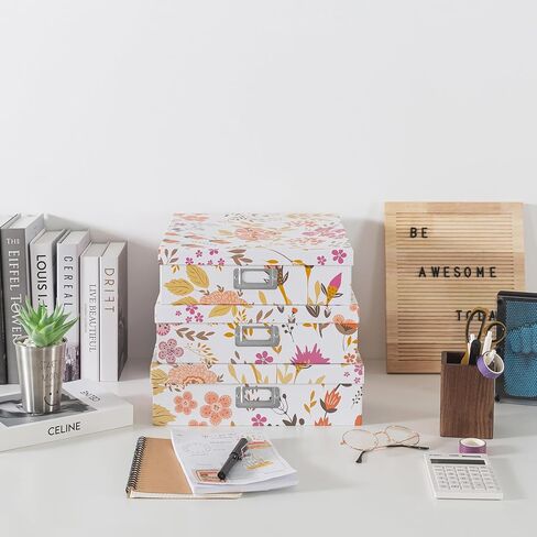 Soul & Lane Blue Spots Decorative Storage Boxes with Lids - Set of 3, Memory Boxes for Keepsakes, Nesting Cardboard Document Boxes for Organizing, Paper Letter Storage for Photos and Scrapbook in Kuwait