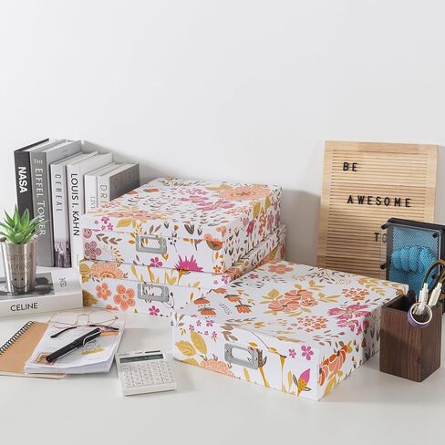 Soul & Lane Blue Spots Decorative Storage Boxes with Lids - Set of 3, Memory Boxes for Keepsakes, Nesting Cardboard Document Boxes for Organizing, Paper Letter Storage for Photos and Scrapbook in Kuwait