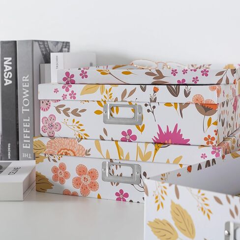 Soul & Lane Blue Spots Decorative Storage Boxes with Lids - Set of 3, Memory Boxes for Keepsakes, Nesting Cardboard Document Boxes for Organizing, Paper Letter Storage for Photos and Scrapbook in Kuwait