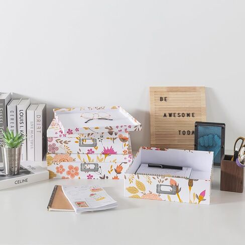 Soul & Lane Blue Spots Decorative Storage Boxes with Lids - Set of 3, Memory Boxes for Keepsakes, Nesting Cardboard Document Boxes for Organizing, Paper Letter Storage for Photos and Scrapbook in Kuwait