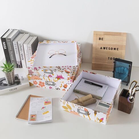 Soul & Lane Blue Spots Decorative Storage Boxes with Lids - Set of 3, Memory Boxes for Keepsakes, Nesting Cardboard Document Boxes for Organizing, Paper Letter Storage for Photos and Scrapbook in Kuwait