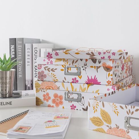 Soul & Lane Blue Spots Decorative Storage Boxes with Lids - Set of 3, Memory Boxes for Keepsakes, Nesting Cardboard Document Boxes for Organizing, Paper Letter Storage for Photos and Scrapbook in Kuwait