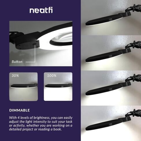 Neatfi XL Bifocal LED Magnifying Lamp, 7-Inch Acrylic Lens, 5D/20D Magnification, Hands-Free, Dimmable, 84 SMD LED, Adjustable Arm for Crafts, Reading, Close Work (White, with Clamp) in Kuwait