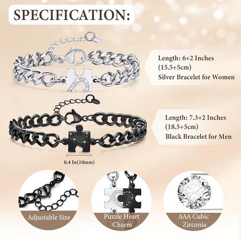 Infinity Heart Cuban Link Chain Bracelet For Men Women Couples Stainless Steel Silver Adjustable Matching Relationship Promise Couples Bracelet For Him And Her Set in Kuwait