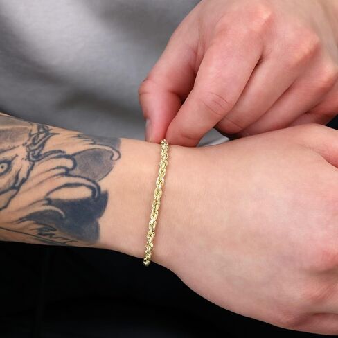 Nuragold 14K الذهب الأصفر حبل قطع الماس سلسلة سوار 7 "7.5" 8 "8.5" 9 " / 2 مم - 10 مم / صنع في إيطاليا / مجوهرات الذهب الحقيقي للرجال والنساء in Saudi Arabia