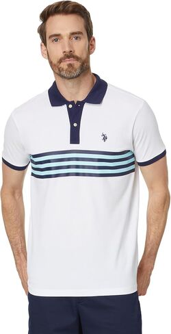 U.S. Polo Assn. Men's Short Sleeve Slim Fit Printed Chest Stripe Pique Polo Shirt in Saudi Arabia