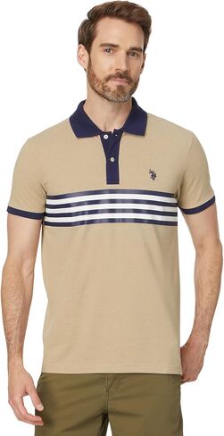 U.S. Polo Assn. Men's Short Sleeve Slim Fit Printed Chest Stripe Pique Polo Shirt in Saudi Arabia
