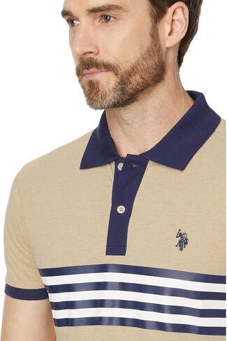 U.S. Polo Assn. Men's Short Sleeve Slim Fit Printed Chest Stripe Pique Polo Shirt in Saudi Arabia