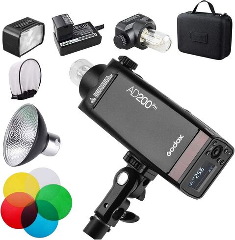 فلاش جيب Godox AD200 Pro AD200Pro + باب الحظيرة Godox BD-07 مع شبكة قرص العسل قابلة للفصل و4 مرشحات ألوان + عاكس قياسي Godox AD-S2 مع ناشر ناعم + Godox AD-S11 جل ملون وعاكس شبكي in Saudi Arabia