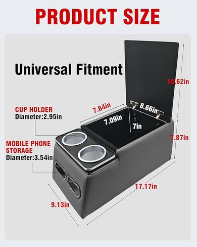 Center Console Organizer with Cup Holder& Phone Holder for Car & Van & Truck Back Bench Seat Armrest Business Middle Storage Box in Kuwait