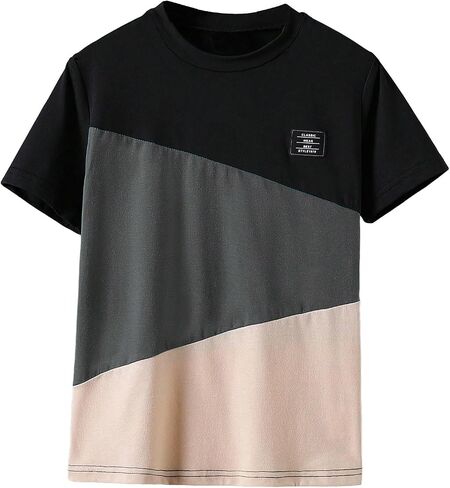 SweatyRocks Boy's Letter Tees Graphic Print Tops Color Block Crewneck Short Sleeve Casual T Shirts in Saudi Arabia